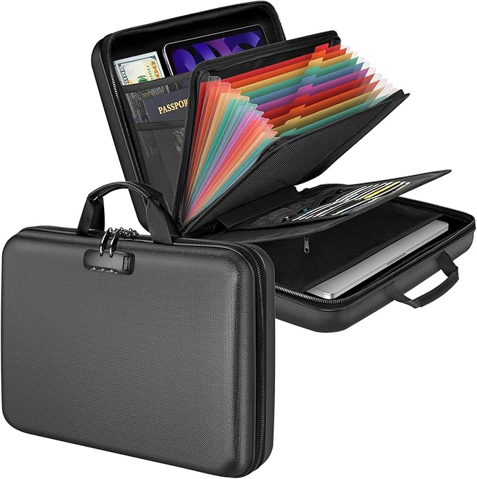 Fireproof Document Organizer Bag, 5200℉ File Organizer Safe Box, Hard Shell Document Bag with 13 Pocket Accordion File Folder by Aobteeny