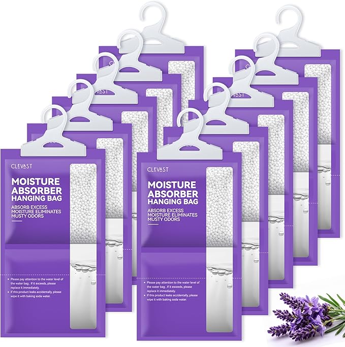 CLEVAST Moisture Absorbers Packets 10 Pack, Dehumidifier Bags for Closet, Scented Hanging Humidity Absorber in Wardrobes, Bedrooms, Bathrooms (Lavender) by CLEVAST