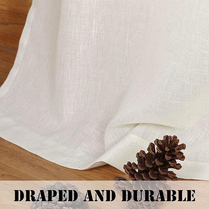 Linen Curtains Elegant Natural Linen Blended Curtains Energy Efficient Light Filtering / Rod Pocket Window Treatments Panels / Drapes for Livingroom (Set of 2, Ivory, 52 inch W X 96 inch L) - Image 6