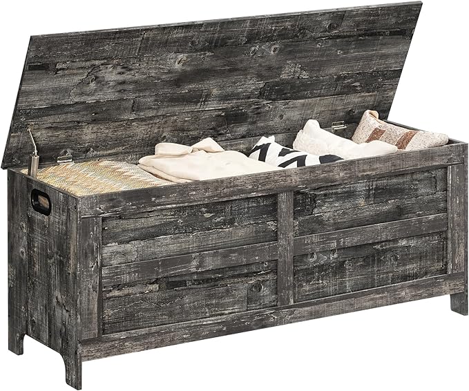 Storage Chest, 47.2” Large Toy Chest, Entryway Storage Trunk, Storage Bench with Safety Hinge, Entrance Bench for Living Room, Entrance, Bedroom, Vintage Gray SCRP48901 - Image 9