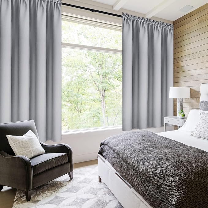 DWCN Blackout Curtains Room Darkening Thermal Insulated Bedroom Curtains Window Curtain Panels, 38 x 45 inches Long, Set of 2 Silver Grey Rod Pocket Drapes - Image 2