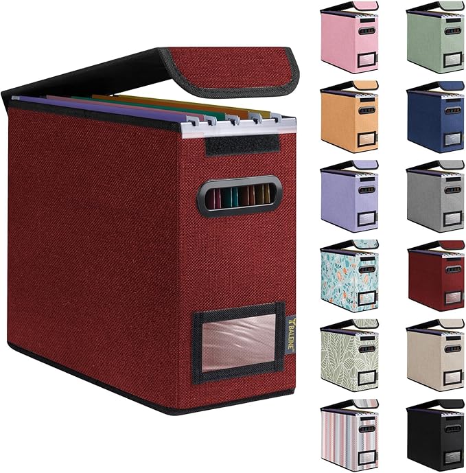 BALEINE File Organizer Box with Lid, Collapsible File Folder Organizer with Plastic Slide, Hanging File Folder Box for Office Document Storage (1 Pack, Red, S) by BALEINE