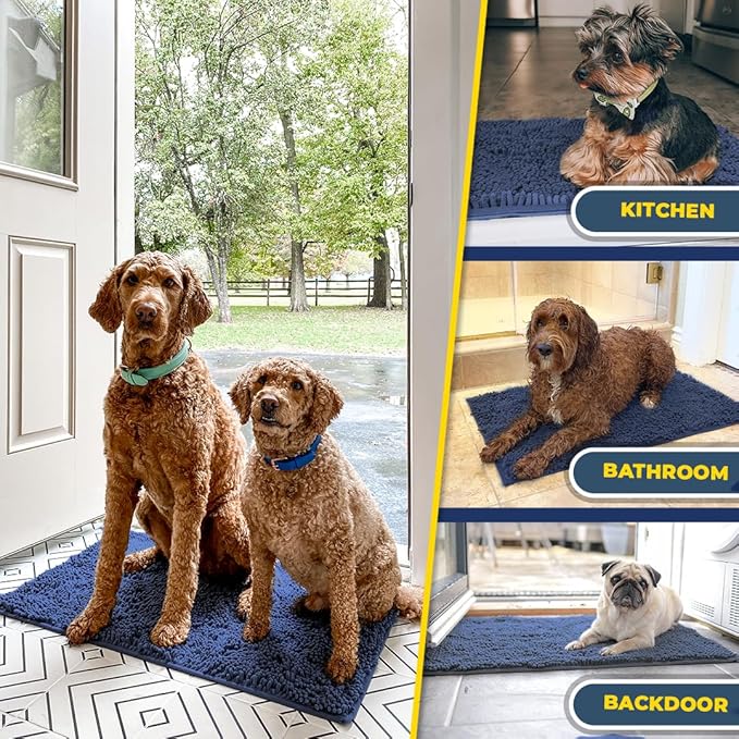 Muddy Mat® Pack of 3 Highly Absorbent Microfiber Dog Door Mat and Pet Rug, Non Slip Thick Washable Area Mat Soft Chenille for Kitchen Bathroom Bedroom and Outdoor - Navy Blue Small, Medium & Large - Image 7