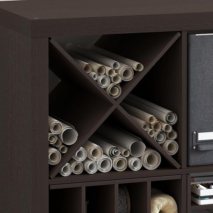 Furinno Cubicle Cube Insert, X-Shelf Cube Organizer, 3-Shelf Accessory, Fits into Furinno Triple Thick Cubes, IKEA Kallax, for Organizers and Storage, Black Dark Oak - Image 4
