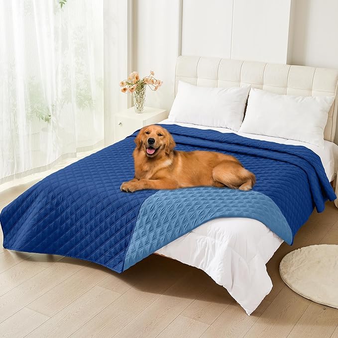 Smiry Waterproof Dog Bed Cover Pet Blanket, Soft Washable Dog Blanket for Furniture Bed Couch Sofa Reversible, Checkered (82"x82", Navy/Blue) by Smiry