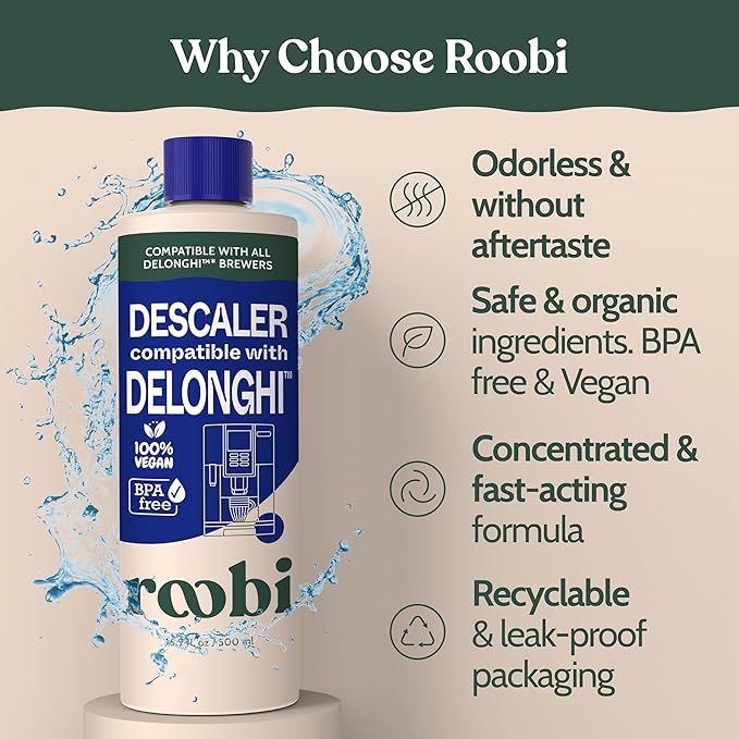 DeLonghi Compatible Descaling Solution. Clean & Descale your DeLonghi Coffee Maker. Single Bottle. Eco-Friendly Concentrated Formula. Carbon Neutral Cleaner Descaler Solution - Image 5