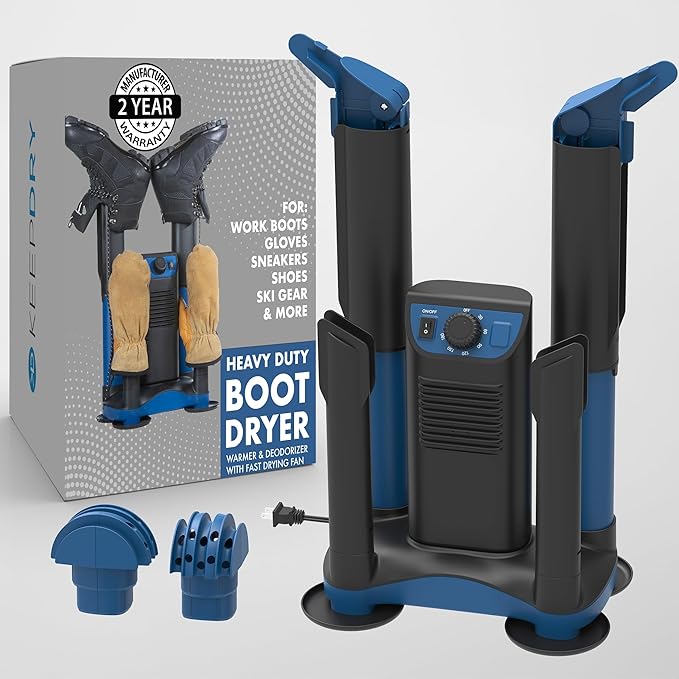 KeepDry Forced Heat Boot Dryer - Heavy Duty Shoe Dryer with Heat Switch & Timer - Quickly Dry Garments - Collapsible Drying Tubes by KEEPDRY
