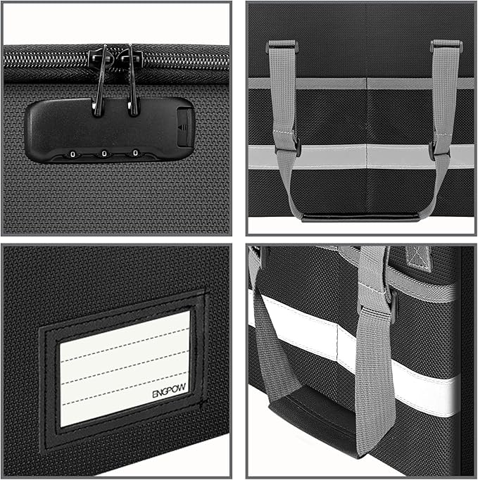 ENGPOW File Box with Lock,Fireproof Document Box with Zipper＆Pockets,Collapsible File Organizer Filing Storage Cabinet with Handle,Portable Home Office Safe for Hanging Letter/Legal Folder,Black - Image 9