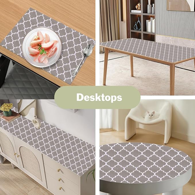 Drawer and Shelf Liner for Kitchen Cabinet: 12 in X 20 Ft Non Slip Waterproof Shelf Paper Non Adhesive Refrigerator Liners Gray Quatrefoil Easy Liners for Bathroom Cupboard with Knife Tape Measure - Image 8
