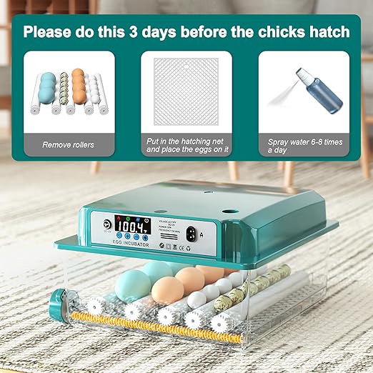 Incubators for Hatching 16 Eggs, Egg Incubator with Automatic Egg Turning and Humidity Fill, Temperature Control, Incubator with Adjustable Rollers for Chickens, Ducks, Geese, and Quails - Image 7