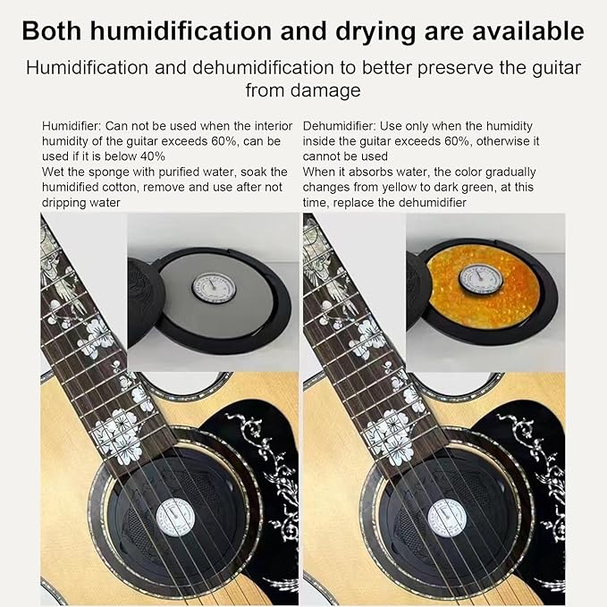 Guitar Humidifier Anti Drying, Acoustic Guitar Sound Hole Humidifier with Hygrometer, Precise Humidity Measurement Tool for Wood Protection, Portable Guitar Care Accessory (Black) - Image 7