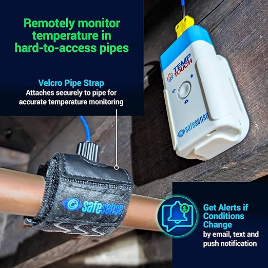 TempTouch WiFi Clamp Temperature and Humidity Sensor, Smart Thermometer for Plumbing and HVAC, App-Controlled Wireless with Velcro Strap - Image 3