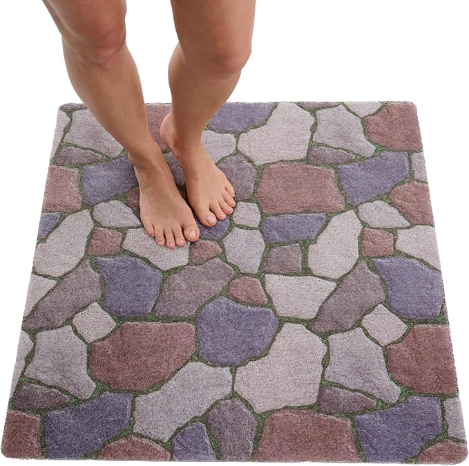 Square Shower Mat - Non Slip Shower Mats for Inside Shower - Extra Large 31x31 Shower Floor Mat Non Slip - Square Bath Mat for Shower - Secure Anti Slip Loofah Shower Bath Mat (31x31 Stone Path) by ENKOSI