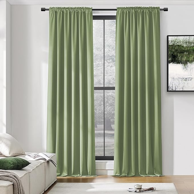 DONREN Sage Green Curtains 96 Inch Length Thermal Insulated Room Darkening Blackout Curtains for Bedroom (52 W x 96 L,Set of 2 Panels) by DONREN