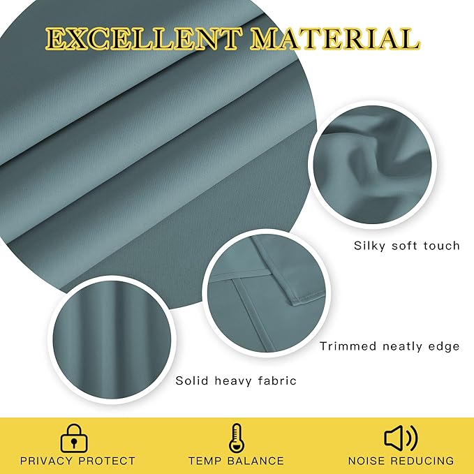 NICETOWN Blackout Curtains & Drapes - Privacy Thermal Efficiency Backdrop Curtains for Bedroom Room Divider Living Room Patio Sliding Glass Door, Wide 80 x Long 144 inch, Greyish Blue, 1 Panel - Image 2