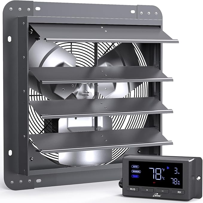 iLIVING 16" Wall Mounted Shutter Exhaust Fan, Automatic Shutter, Temperature and Humidity Controls with Variable Speed, 1736 CFM at 1600 RPM DC Motor - Image 2