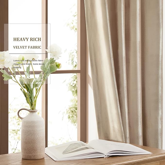 BULBUL Luxury Champagne Beige Velvet Curtains: 108 inches Elegant Living Room Curtain - Modern Thermal Insulated Soundproof Privacy Room Darkening Floor to Ceiling Soft Drapes for Bedroom Set of 2 - Image 6
