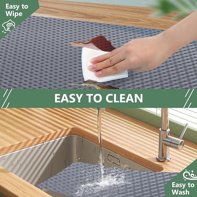 Shelf Liners, Non-Adhesive Drawer Liner, Waterproof & Oil-Proof Kitchen Cabinet Cupboard Liner Plastic EVA Material BPA Free Fridge Liner Mats Paper Protector for Shelves (Grey/12in x 120in) - Image 5
