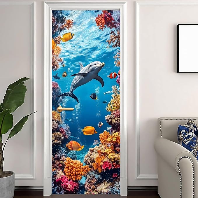 3D Door Decals Stickers, Peel Stick Wall Murals Vinyl Wallpaper Self-Adhesive Mural Door Covers Decorative for Furniture Home Decor Wrinkle-Resistant Waterproof - Image 2