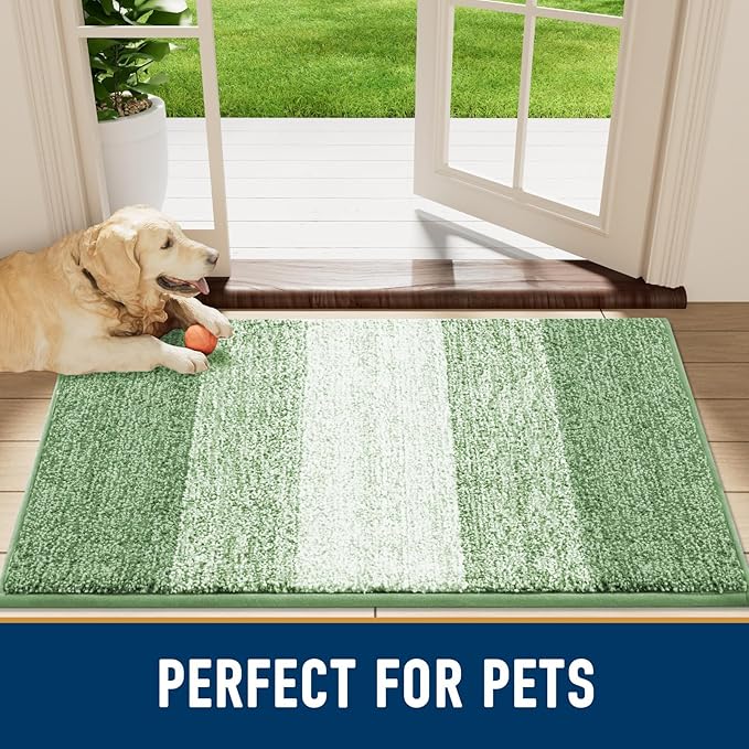 Smiry Dog Door Mat for Muddy Paws, Absorbs Moisture and Dirt, Low-Profile Entryway Mat with Non-Slip Backing, Entry Indoor Outdoor Doormat for Inside Floor (30x20 Inches, Sage Green, Striped) - Image 7