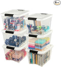 IRIS USA 19 Qt Stackable Plastic Storage Bins with Lids, 6 Pack - BPA-Free, Made in USA - See-Through Organizing Solution, Latches, Durable Nestable Containers, Secure Pull Handle - Clear/White by IRISUSA