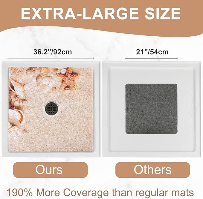 Square Shower Mat Non Slip: 36x36 Inch Extra Large Shower Mats with Drain Hole in Middle -Anti Slip Shower Mats for Inside Shower -Loofah Shower Floor Mat Bath Mat for Shower Stall Bathtub Elderly - Image 2