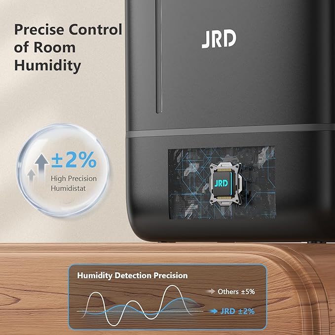 JRD Humidifiers for Bedroom, Ultrasonic Humidifier 4L for Large Room, Cool Mist Top-Fill, 40H Run, 12H Timer, 360° Nozzle, Aroma Diffuser, 7-Color Night Light for Home, Office, Baby, Pets, Plants - Image 3