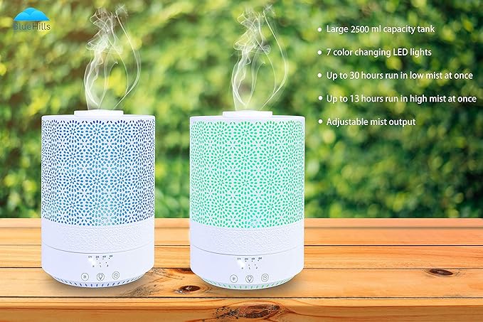 BlueHills 2500 ML XL Essential Oil Diffuser Aroma Humidifier with Timer for Large Home Decor Baby Rooms Big Huge 2.5 L Capacity Long Run Color Changing Lights Decorative Design High Mist White- F002 - Image 9