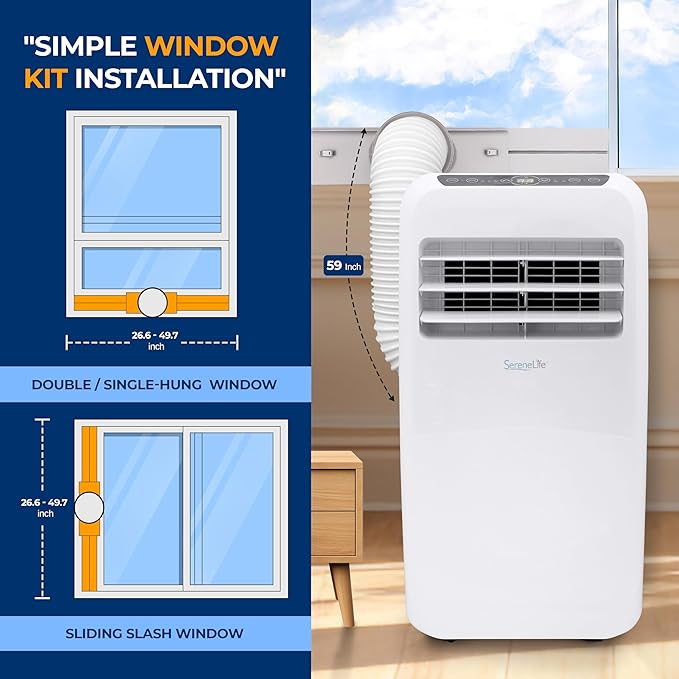 SereneLife Small Air Conditioner Portable 10,000 BTU with Built-in Dehumidifier - Portable AC unit for rooms up to 450 sq ft - Remote Control, Window Mount Exhaust Kit - Image 4