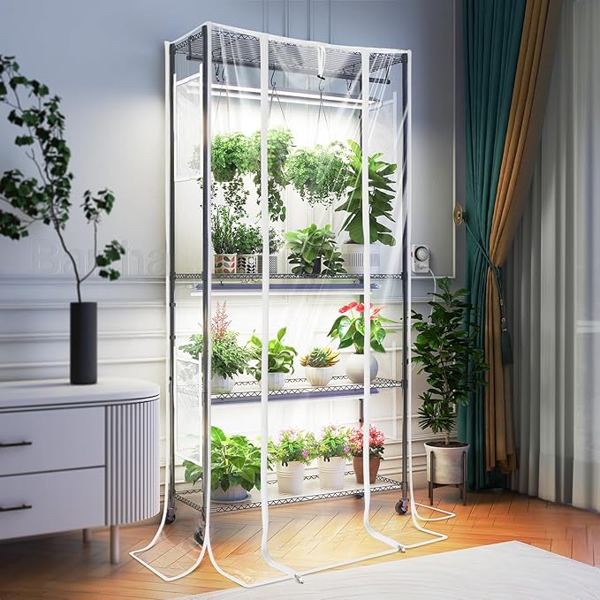 Barrina CX3Z Indoor Greenhouse with Grow Light, 4-Tier Metal Plant Stand with Zippered EVA Cover and Wheels, LED Full Spectrum 3FT 36W(per Light) Plant Growing Lamp with Timer, 35.4"x13.8"x70.9" - Image 2