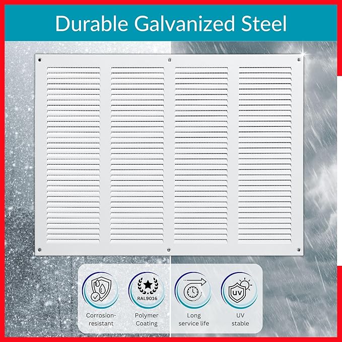14x8 Vent Cover (duct opening) - White HVAC Return Air Grille for Wall and Ceiling - Metal AC Vent Cover with Mesh - Rectangular Ventilation Register - External Dimensions: 15.75" W x 11.81" H - Image 3