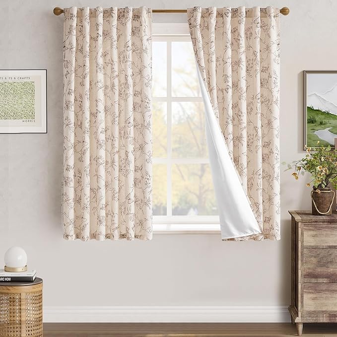 jinchan Floral Curtains Lined Linen Blend Curtain for Living Room 63 Inch Length Taupe Farmhouse Flower Patterned Curtain French Country Curtains Drapes Back Tab Rod Pocket 2 Panels - Image 7
