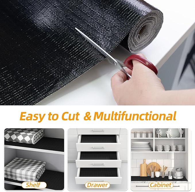 Shelf and Drawer Liner for Kitchen Cabinets Non-Adhesive, Strong Grip Non-Slip Thickened Cabinet Liners for Shelves, Waterproof Mats for Dresser Cupboard, Black, 12 in x 30 Feet - Image 5