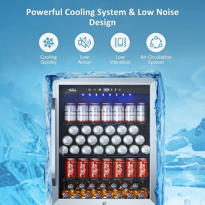 24 Inch Beverage Refrigerator Cooler,210 Cans Wide Beverage and Beer Fridge with Glass Door and Powerful Cooling Compressor, Built-in/Freestanding Drink Fridge for Kitchen, Bar or Office - Image 4