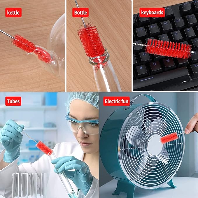 CiaraQ Bottle Cleaning Brushes, 8 Inch Nylon Tube Brush Set, Cleaner for Narrow Neck Bottles Cups with Hook, Set of 10pcs. - Image 7