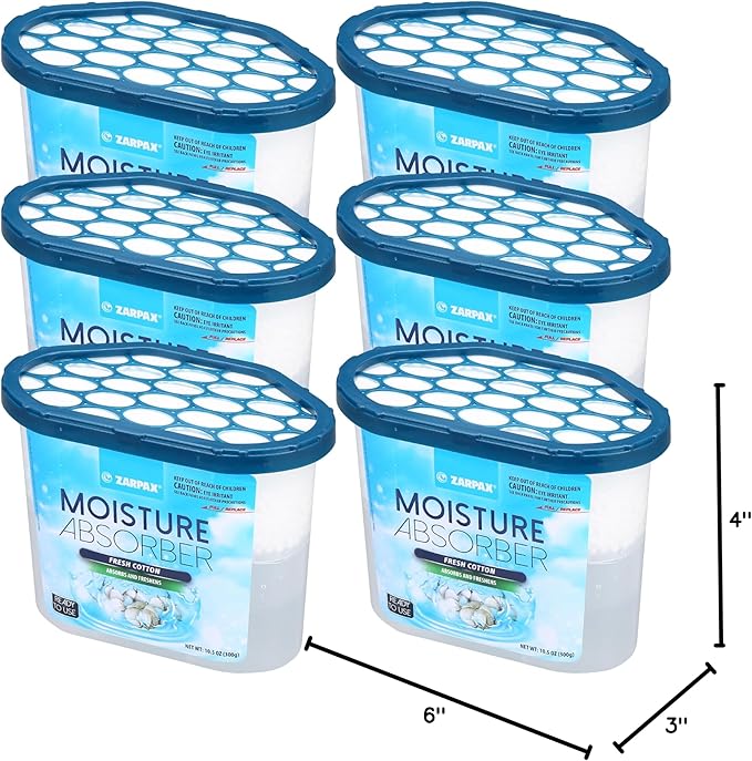 Moisture Absorber Fresh Cotton 10.5 oz/300g | Removes Moisture, Damp & Humidity | Odor Absorber With Fresh Cotton Fragrance | Moisture Trap for Bathroom, Closet, Kitchen | Set of 6 - Image 8