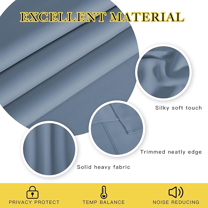 NICETOWN Blackout Doorway Curtain 90 inches Long - Room Darkening Thermal Curtain Grommet Large Window Treatment Sound Reducing for Living Room (Stone Blue, 1 Panel, W66 x L90) - Image 5