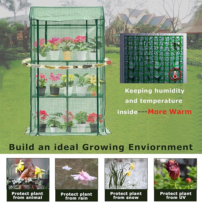Mini Greenhouse for Indoor Outdoor, Small Plastic Plant Green House Rack Stand Portable Greenhouses with Durable PE Cover for Seedling 60 "x 35"x 16",20 Pcs T-Type Plant Tags Include（PLGH4053G） - Image 4