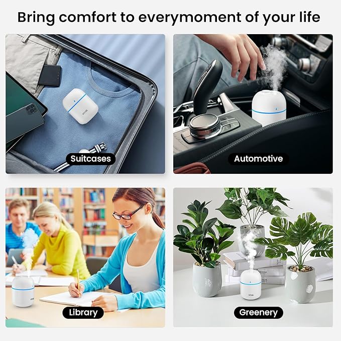 Portable Small Humidifier, WUTAER USB Personal Desktop Humidifier for Car, Office Room, Bedroom, Auto Shut-Off, 2 Mist Modes, Super Quiet(220ml, White) - Image 6