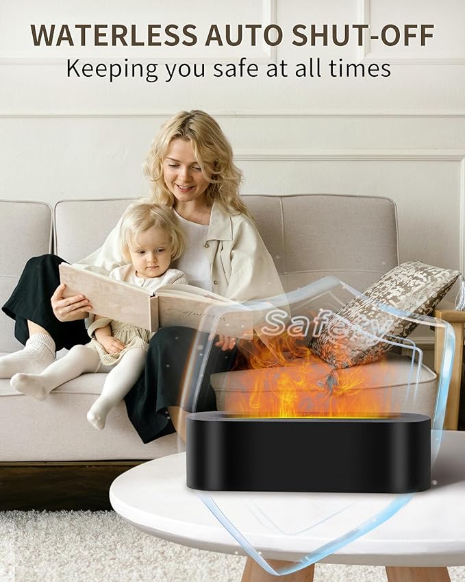 Essential Oil Diffuser with Fireplace Flame, Ultrasonic Cool Mist Humidifier for Aromatherapy, 7 Colors Light, Timer & Auto Shut-Off, Ultra Quiet for Home, Bedroom, Gift (150ml, Black) - Image 6