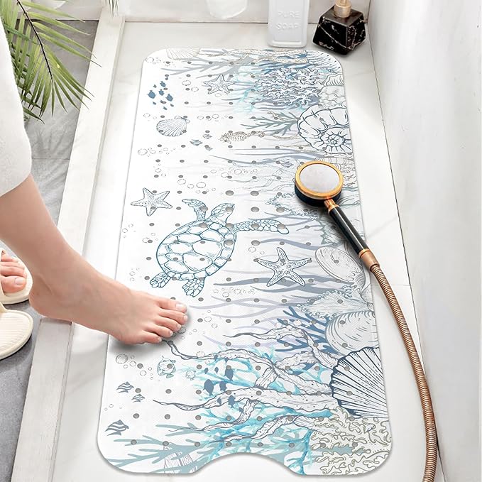 Sea Turtle Bathtub Mat Non Slip, Cute Baby Bath Mat for Tub Rubber Tub Mat, Kids Bath Mats for Bathroom Undersea Anti Slip Shower Mat with Suction and Drain Holes Machine Washable, 40″X16″ - Image 2