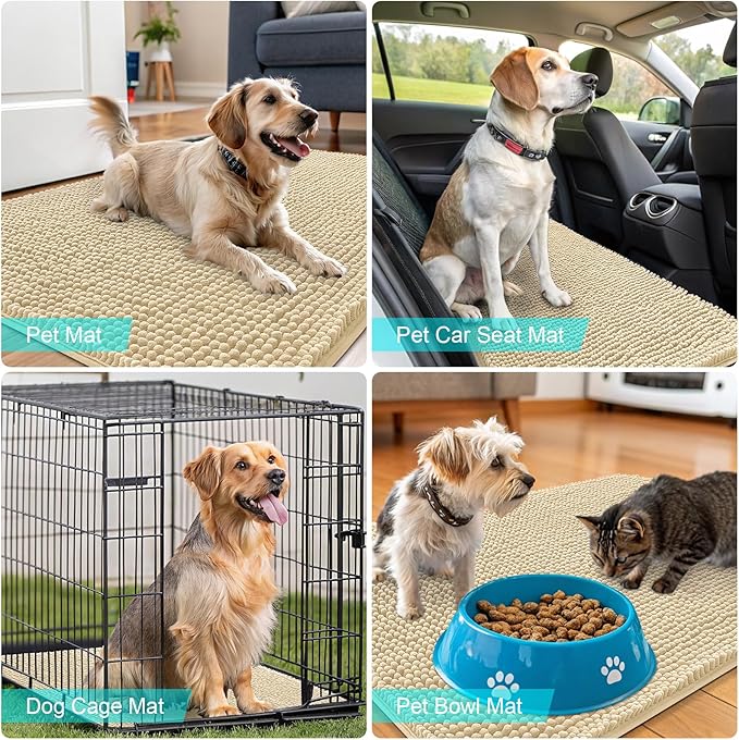 OLANLY Dog Door Mat for Muddy Paws 44x32, Absorbs Moisture and Dirt, Absorbent Non-Slip Washable Doormat, Quick Dry Chenille Mud Mat for Dogs, Entry Indoor Entryway Carpet for Inside Floor, Sand - Image 7