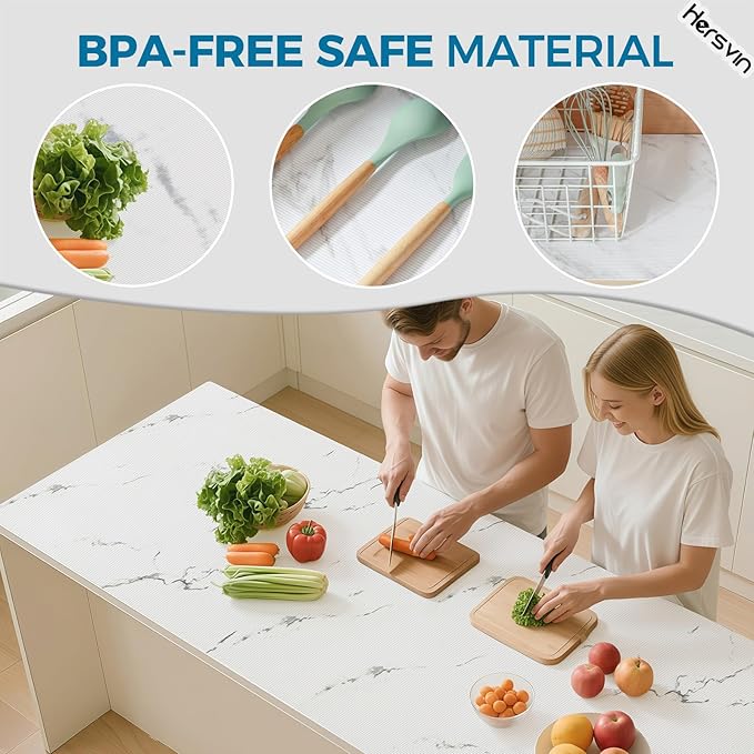 Hersvin Shelf Liners 10 in x 20 ft EVA Drawer Mats, Non-Adhesive Cupboard Protector, Kitchen Cabinet Lining Fridge Liner (White Marble Stripe, 25.4x610cm) - Image 4