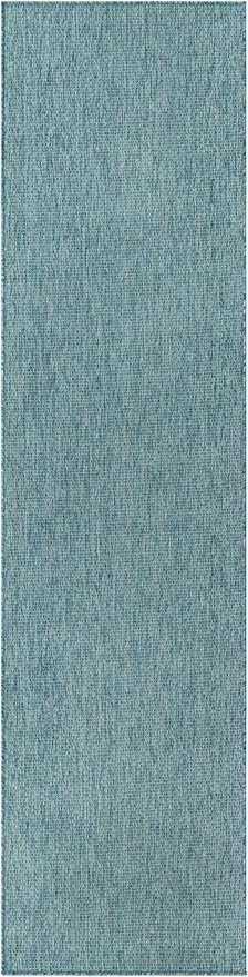 Unique Loom Collection Casual Transitional Solid Heathered Indoor/Outdoor Flatweave Area Rug (2' 7" x 10' Runner, Aquamarine/Ivory) - Image 3