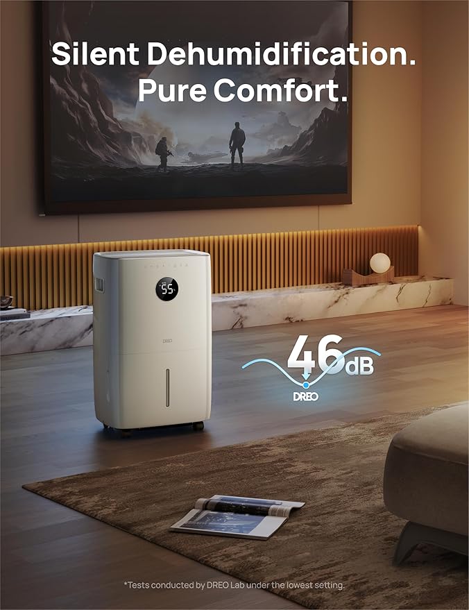 DREO 110-Pint Smart Dehumidifier for Basement, 4500 Ft² for Large Room, 2 Gallon Water Tank, Auto/Comfort/Constant Mode Dehumidifiers for Home, Bedroom, Bathroom, with Drain Hose, Starlight, 711S - Image 8