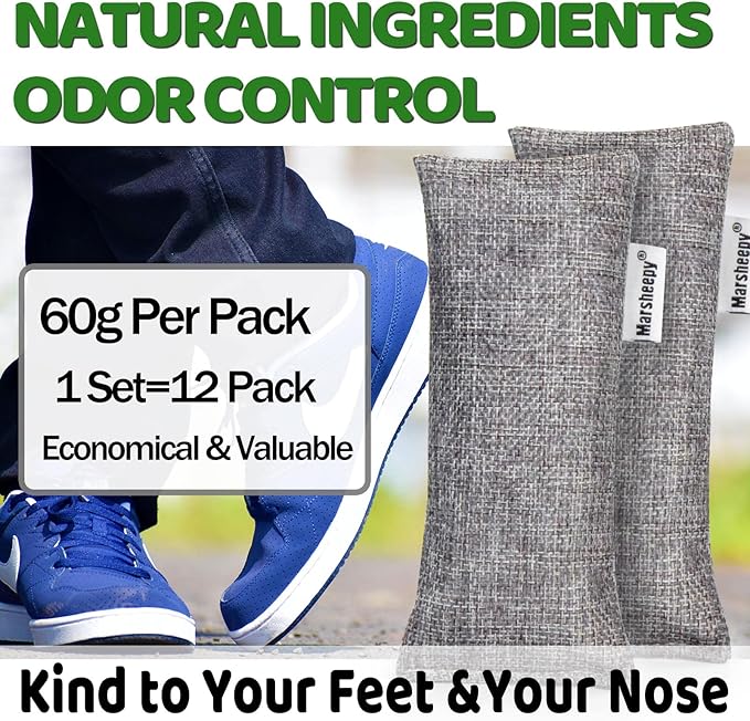 Marsheepy 12 Pack Charcoal Shoe Deodorizer Bags, Bamboo Charcoal Air Purifying bags, Odor Absorber, Odor Eliminator for shoes, Home, Closet, Pet - Image 3