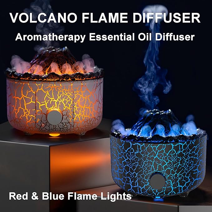 Aromatherapy Essential Oil Diffuser, 560ml Ultrasonic Cool Mist Diffuser/Humidifier with Flame & Volcano 2 Mist Mode, for Bedroom,Office,Home, Auto Shut-Off, Remote Control, Gift (Blcak) - Image 2