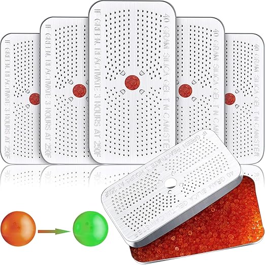 Patelai 5 Pieces 40 Gram Silica Gel Dehumidifier Desiccant Silica Gel Canister Reusable Absorber Orange Desiccant Canisters (Orange to Green), for Car, Closet, Cabinet, Bag, Storage Box by Patelai