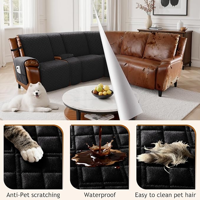 Arfntevss Waterproof Recliner Sectional Couch Covers for Reclining L Shape Sofa Cover Non Slip Washable L Shaped Slipcover Sets for Dog Furniture Protector (5 Seat with 1 Console Cover, Inky Black) - Image 6