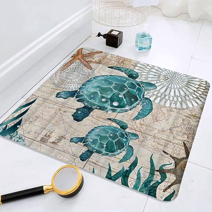 Sea Turtle Square Anti Slip Shower Mats for Inside Shower Accessories, Cute Bath Mats for Bathroom Non Slip Shower Floor Mat Decor Rubber Bathmat With Suction and Drain Holes Machine Washable, 21″X21″ - Image 8